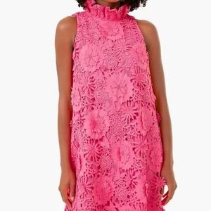 Tuckernuck Guipure Pink Blythe Lace Mini Dress Hibiscus Floral Bow Closure XXL